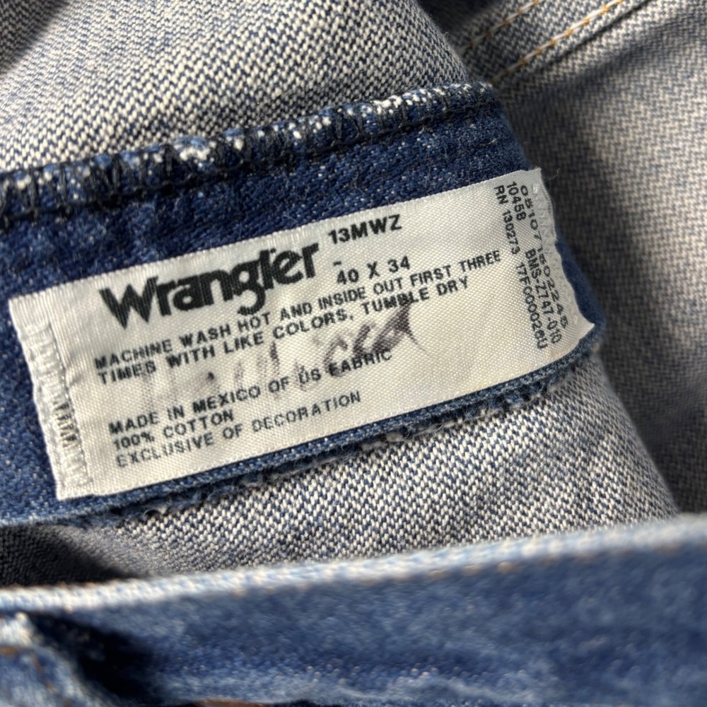 Wrangler 13MWZ Cowboy Cut Jeans High Rise Straight Leg 38x34 Blue Denim Mens - Picture 6 of 11